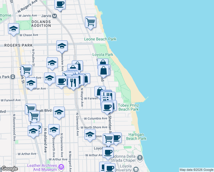 map of restaurants, bars, coffee shops, grocery stores, and more near in Chicago