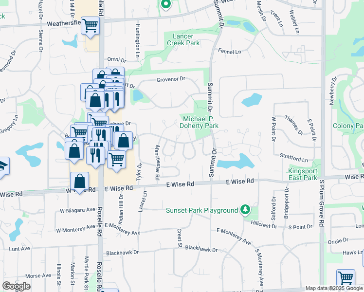 map of restaurants, bars, coffee shops, grocery stores, and more near 1061 Brunswick Harbor in Schaumburg