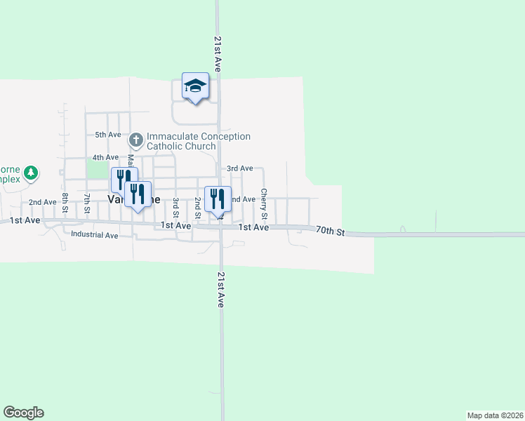 map of restaurants, bars, coffee shops, grocery stores, and more near 82 1st Avenue in Van Horne