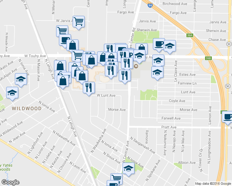 map of restaurants, bars, coffee shops, grocery stores, and more near 5442 West Lunt Avenue in Chicago