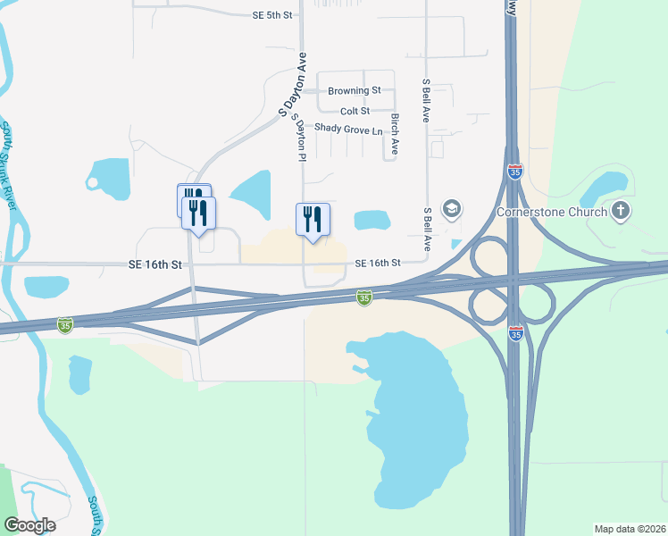 map of restaurants, bars, coffee shops, grocery stores, and more near 1614 South Dayton Place in Ames
