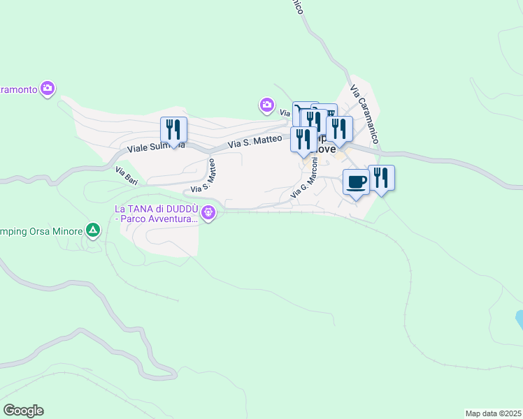 map of restaurants, bars, coffee shops, grocery stores, and more near 1 Via Vecchia della Stazione in Campo di Giove