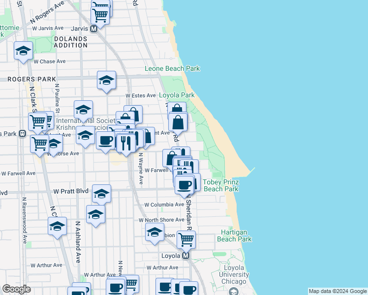 map of restaurants, bars, coffee shops, grocery stores, and more near in Chicago