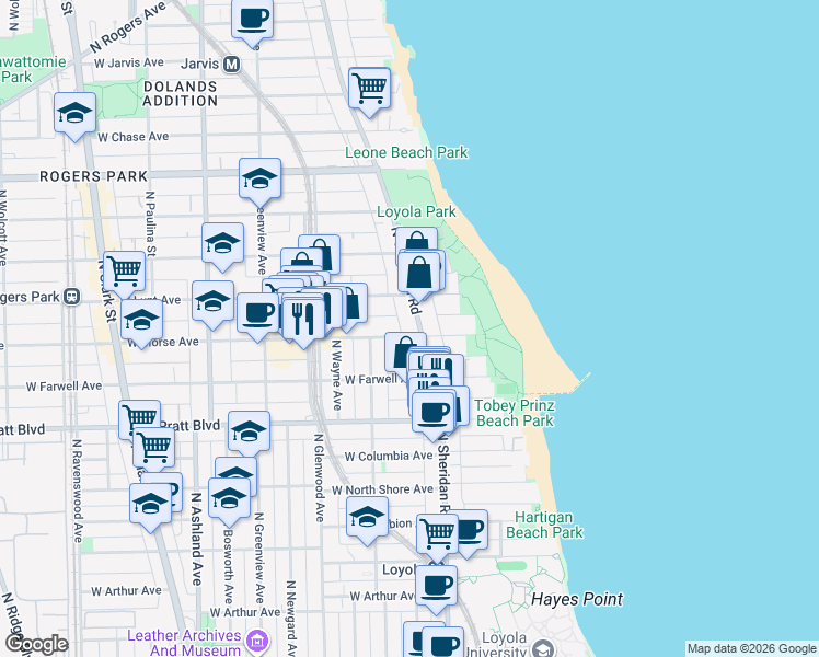 map of restaurants, bars, coffee shops, grocery stores, and more near in Chicago