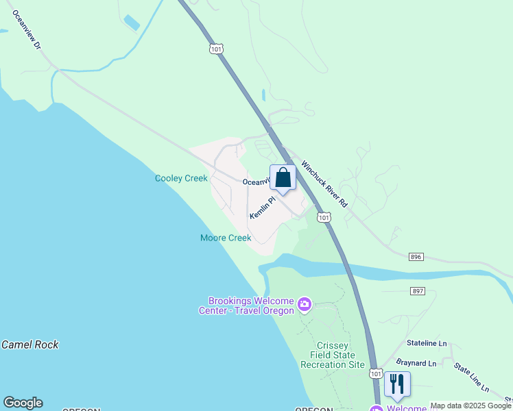 map of restaurants, bars, coffee shops, grocery stores, and more near 14720 Wollam Road in Brookings