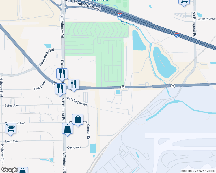 map of restaurants, bars, coffee shops, grocery stores, and more near 450 West Touhy Avenue in Des Plaines