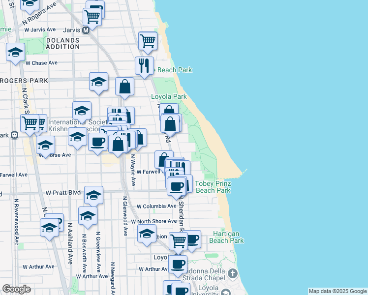 map of restaurants, bars, coffee shops, grocery stores, and more near 1111 West Lunt Avenue in Chicago