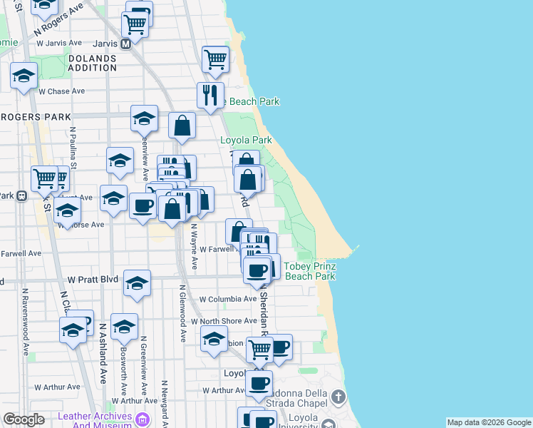 map of restaurants, bars, coffee shops, grocery stores, and more near 1111 West Lunt Avenue in Chicago