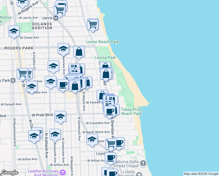 map of restaurants, bars, coffee shops, grocery stores, and more near in Chicago
