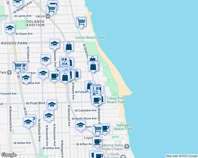 map of restaurants, bars, coffee shops, grocery stores, and more near 1146 West Morse Avenue in Chicago