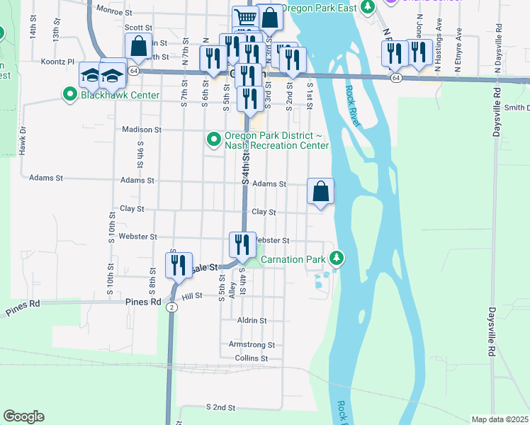map of restaurants, bars, coffee shops, grocery stores, and more near South 3rd Street in Oregon