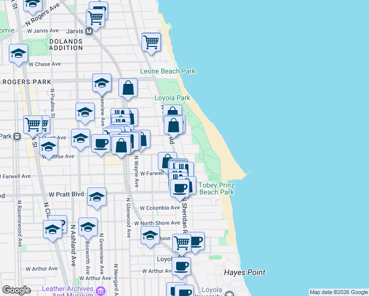 map of restaurants, bars, coffee shops, grocery stores, and more near 1146 West Morse Avenue in Chicago