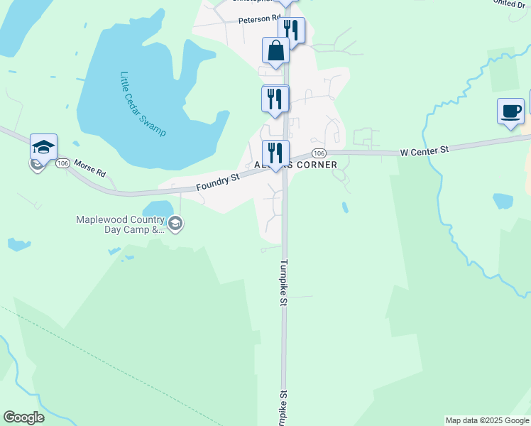 map of restaurants, bars, coffee shops, grocery stores, and more near 489 Turnpike Street in Easton