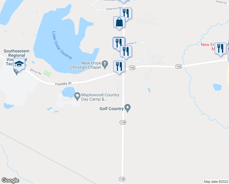 map of restaurants, bars, coffee shops, grocery stores, and more near 489 Turnpike Street in Easton