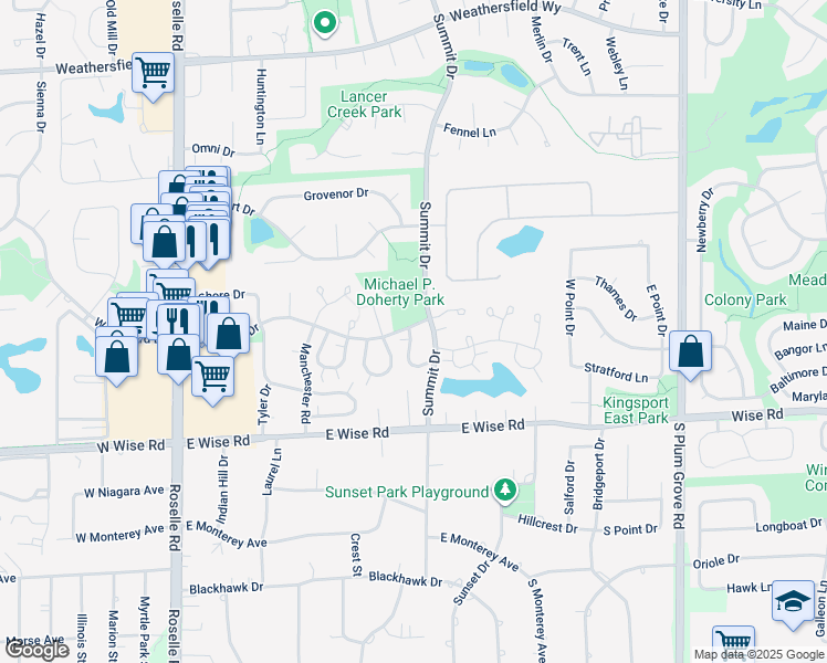 map of restaurants, bars, coffee shops, grocery stores, and more near 1009 East Hartford Drive in Schaumburg
