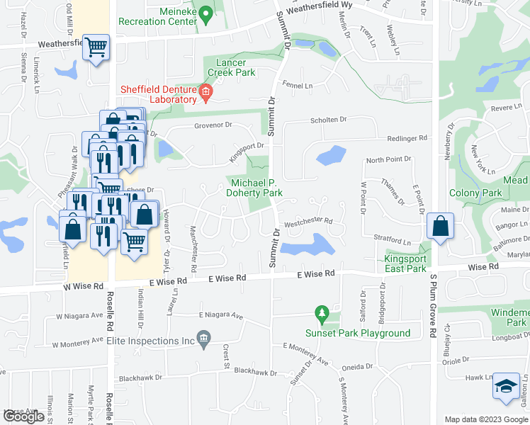 map of restaurants, bars, coffee shops, grocery stores, and more near 1009 East Hartford Drive in Schaumburg