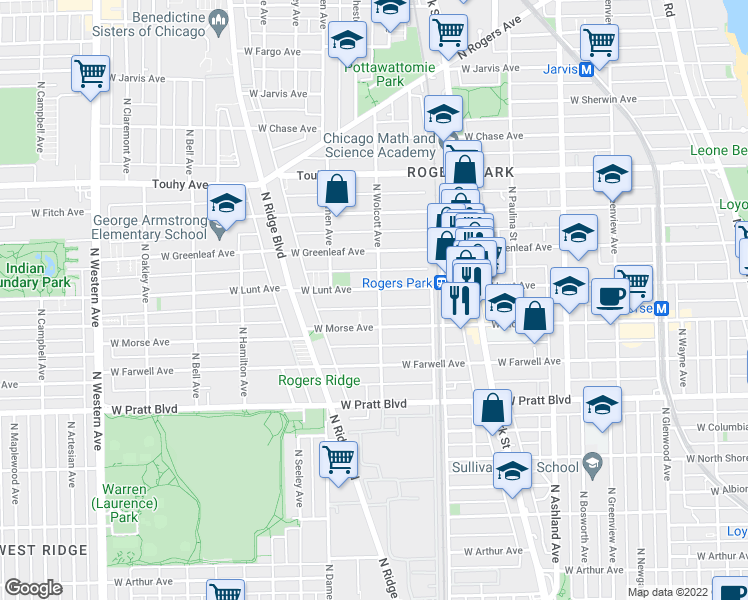 map of restaurants, bars, coffee shops, grocery stores, and more near in Chicago
