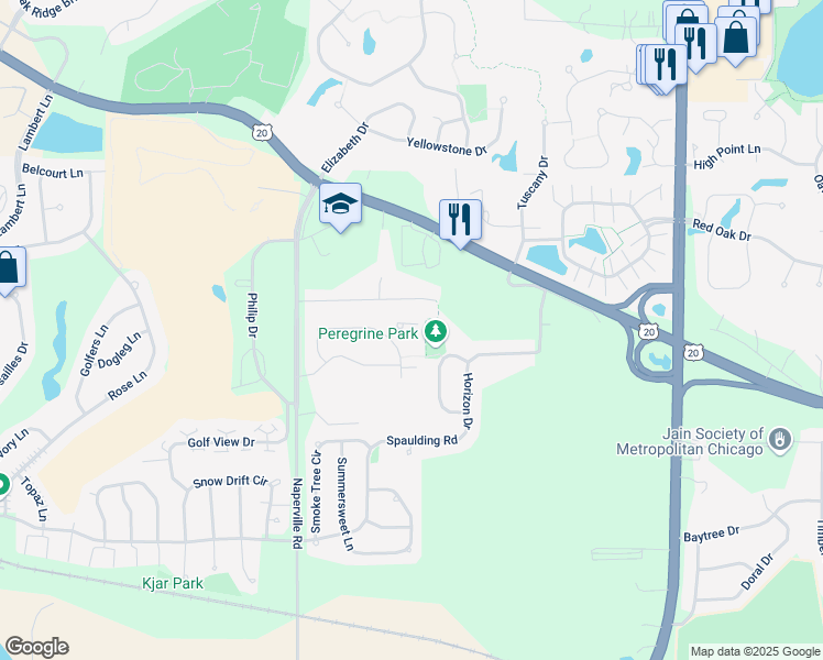 map of restaurants, bars, coffee shops, grocery stores, and more near 1200 Telluride Court in Bartlett