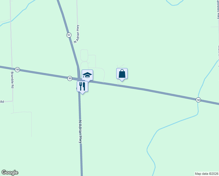 map of restaurants, bars, coffee shops, grocery stores, and more near 1213 East Monroe Road in Tecumseh