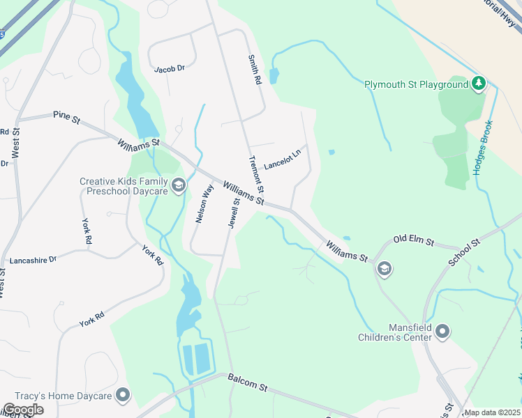 map of restaurants, bars, coffee shops, grocery stores, and more near 140 Williams Street in Mansfield