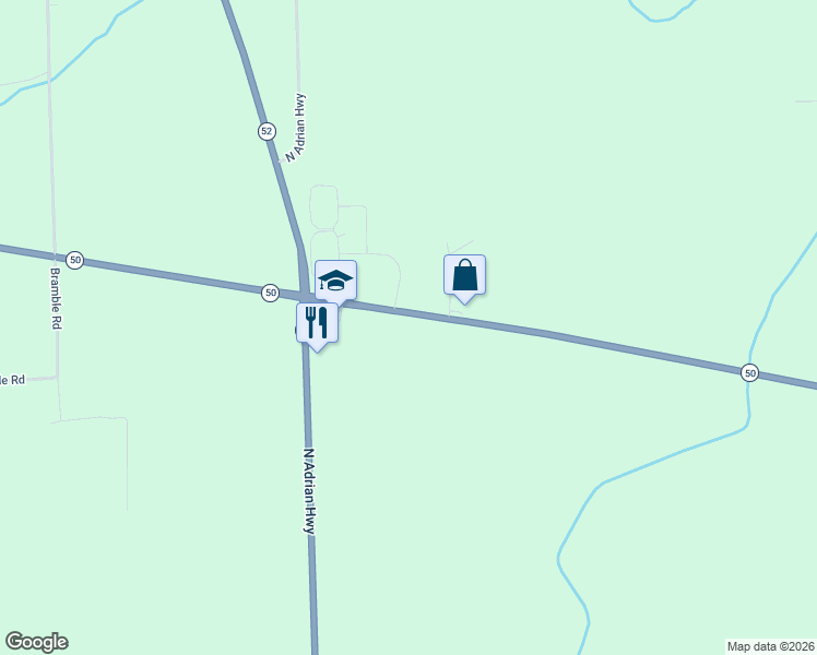 map of restaurants, bars, coffee shops, grocery stores, and more near 1213 East Monroe Road in Tecumseh