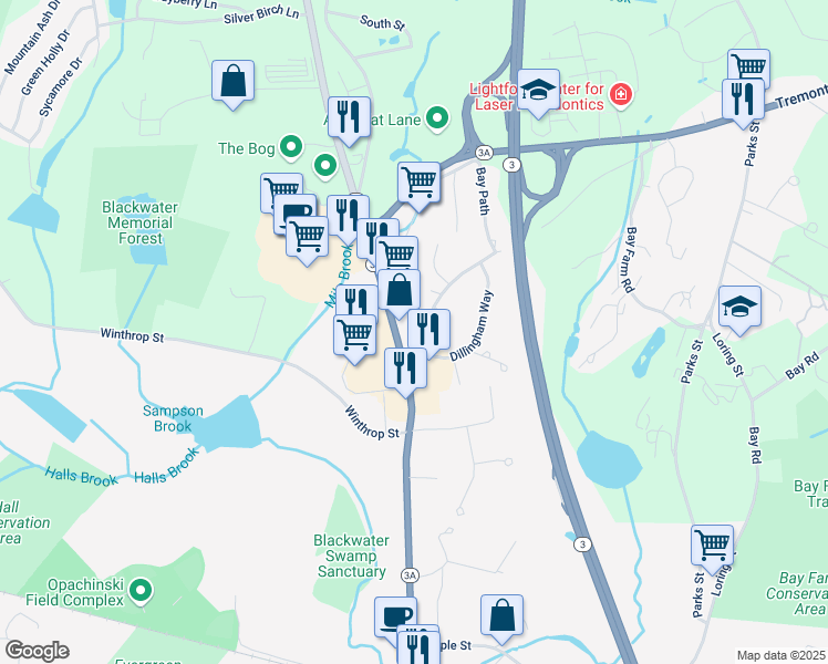 map of restaurants, bars, coffee shops, grocery stores, and more near 175 Summer Street in Kingston