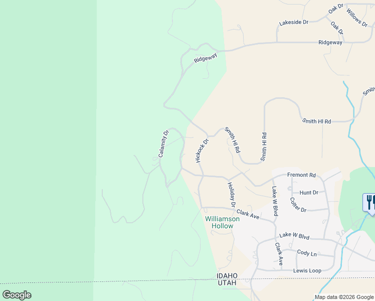 map of restaurants, bars, coffee shops, grocery stores, and more near 86 Calamity Drive in Fish Haven