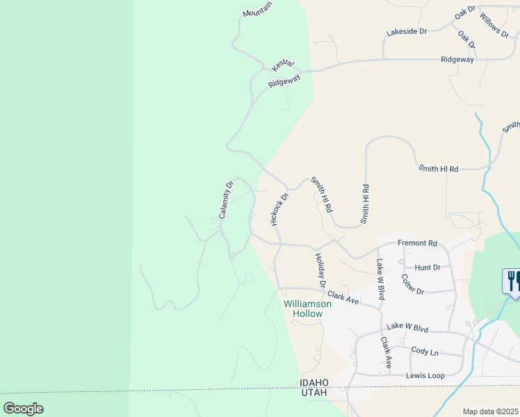 map of restaurants, bars, coffee shops, grocery stores, and more near 86 Calamity Drive in Fish Haven