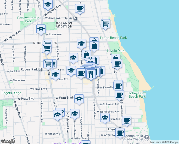 map of restaurants, bars, coffee shops, grocery stores, and more near in Chicago