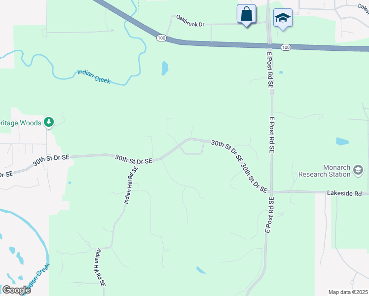 map of restaurants, bars, coffee shops, grocery stores, and more near 3003 30th Street Drive Southeast in Cedar Rapids