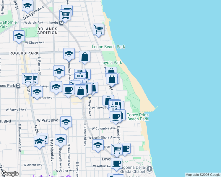 map of restaurants, bars, coffee shops, grocery stores, and more near in Chicago