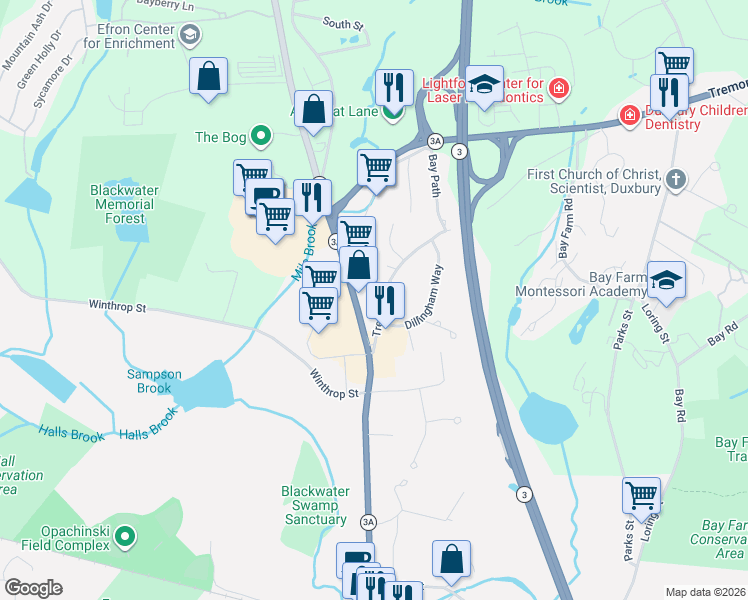 map of restaurants, bars, coffee shops, grocery stores, and more near 18 Tremont Street in Kingston