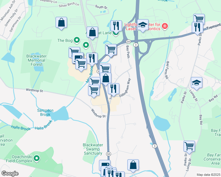 map of restaurants, bars, coffee shops, grocery stores, and more near 18 Tremont Street in Kingston
