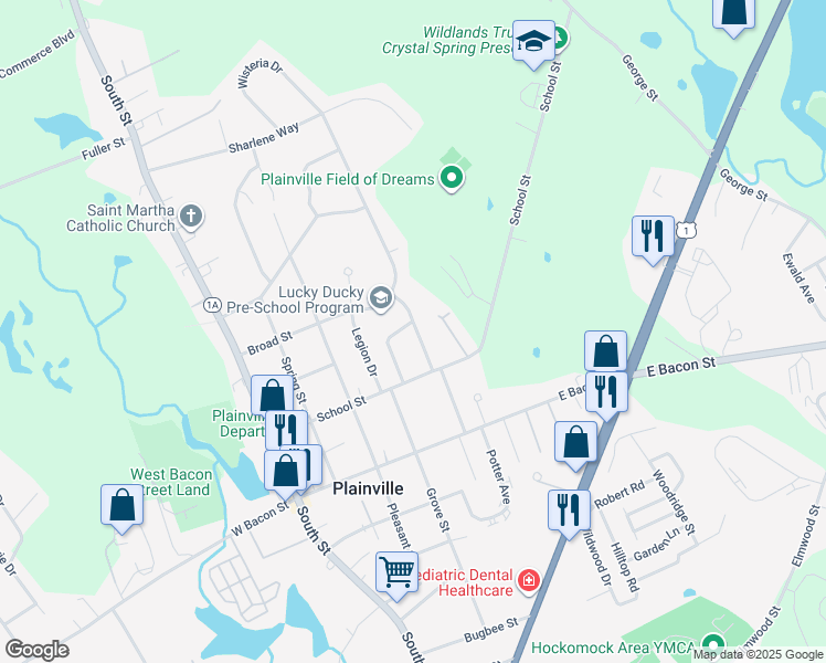 map of restaurants, bars, coffee shops, grocery stores, and more near 10 Crestwood Avenue in Plainville
