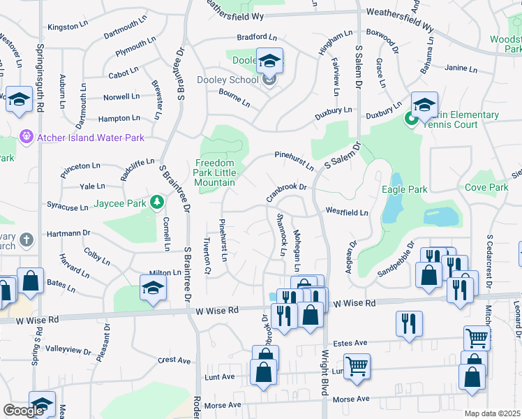 map of restaurants, bars, coffee shops, grocery stores, and more near 1051 Westfield Lane in Schaumburg