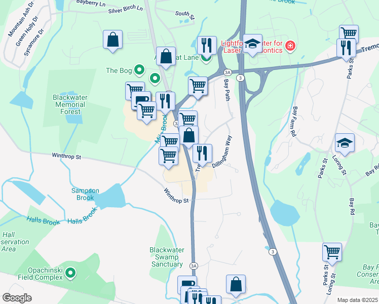 map of restaurants, bars, coffee shops, grocery stores, and more near 175 Summer Street in Kingston