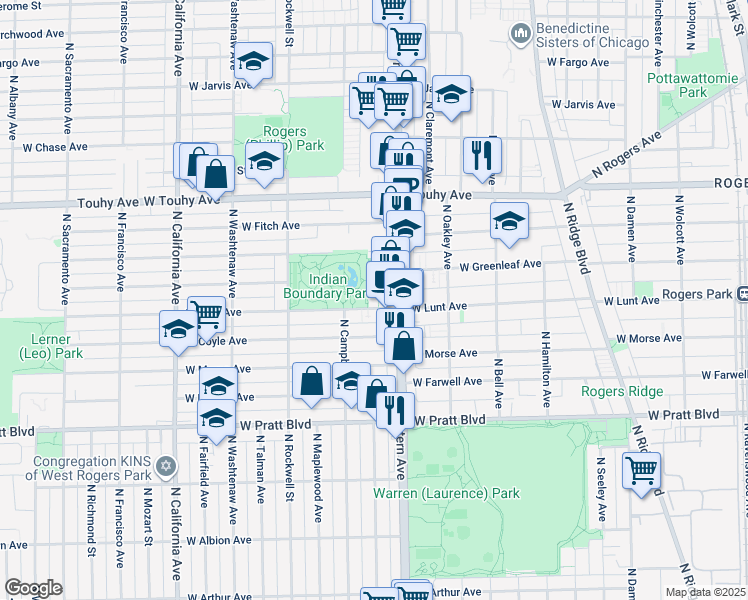 map of restaurants, bars, coffee shops, grocery stores, and more near 2428 West Lunt Avenue in Chicago