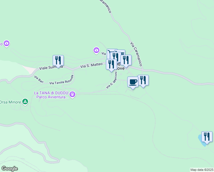 map of restaurants, bars, coffee shops, grocery stores, and more near 1 Via Vecchia della Stazione in Campo di Giove