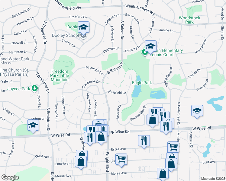 map of restaurants, bars, coffee shops, grocery stores, and more near 816 Westfield Lane in Schaumburg