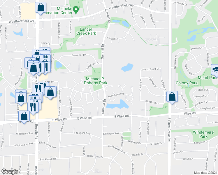 map of restaurants, bars, coffee shops, grocery stores, and more near 415 Drake Circle in Schaumburg