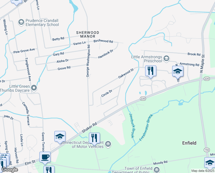 map of restaurants, bars, coffee shops, grocery stores, and more near 26 Oakwood Street in Enfield