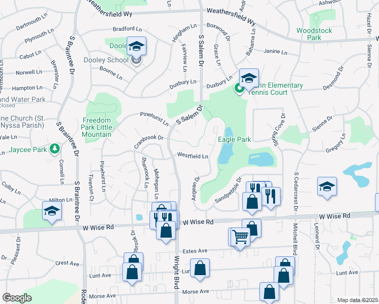 map of restaurants, bars, coffee shops, grocery stores, and more near 816 Westfield Lane in Schaumburg