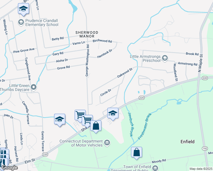 map of restaurants, bars, coffee shops, grocery stores, and more near 26 Oakwood Street in Enfield