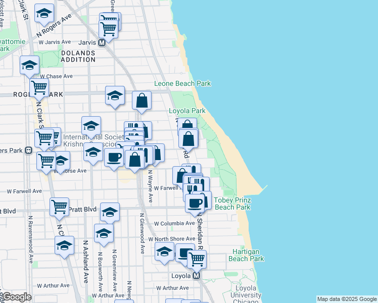 map of restaurants, bars, coffee shops, grocery stores, and more near 1147 West Lunt Avenue in Chicago