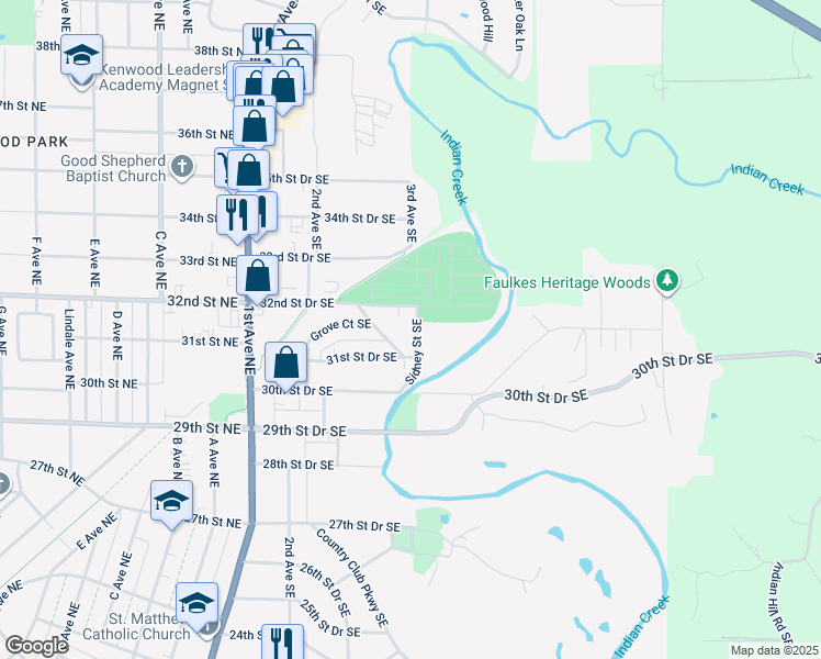 map of restaurants, bars, coffee shops, grocery stores, and more near 3124 Sidney Street Southeast in Cedar Rapids