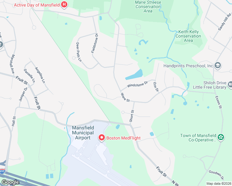 map of restaurants, bars, coffee shops, grocery stores, and more near 591 Ware Street in Mansfield