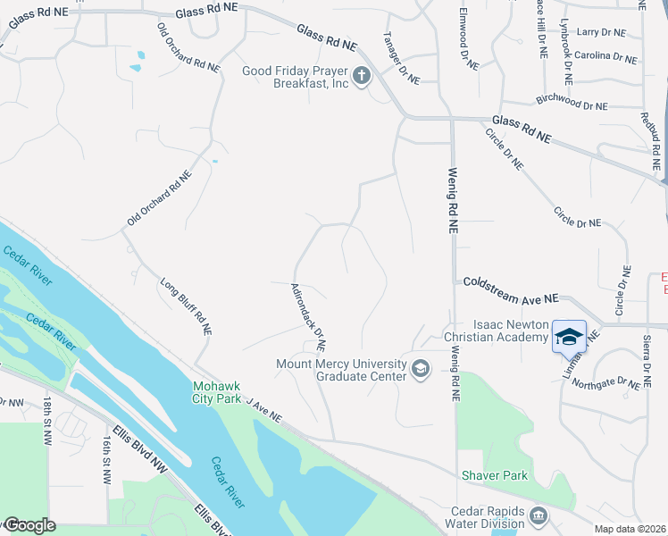 map of restaurants, bars, coffee shops, grocery stores, and more near 3115 Blue Ridge Court Northeast in Cedar Rapids