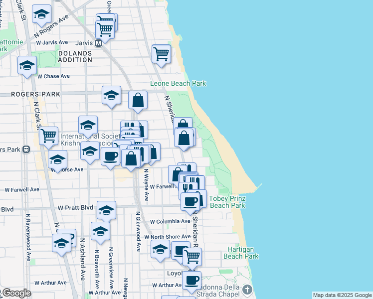 map of restaurants, bars, coffee shops, grocery stores, and more near 1147 West Lunt Avenue in Chicago