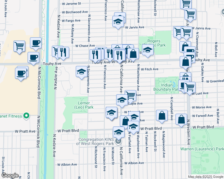 map of restaurants, bars, coffee shops, grocery stores, and more near in Chicago