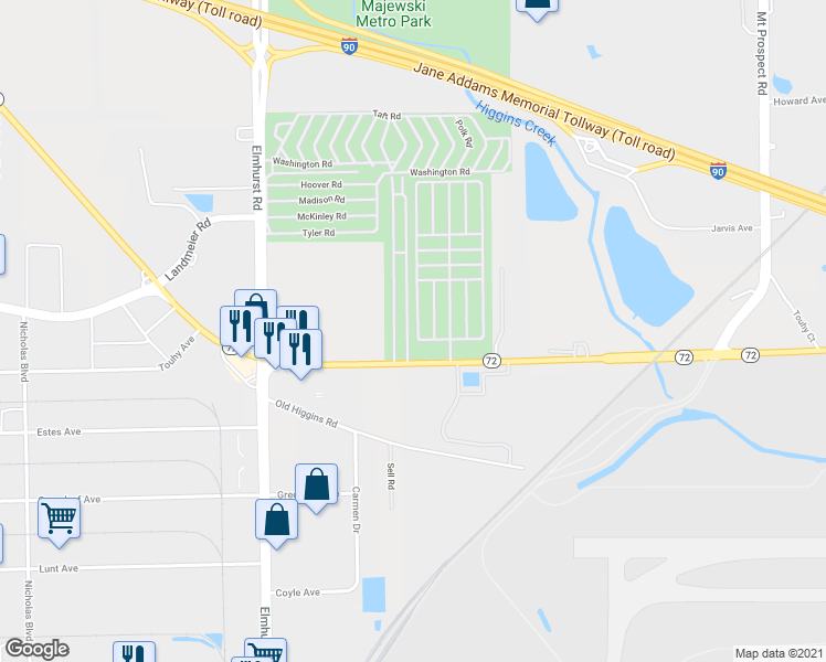 map of restaurants, bars, coffee shops, grocery stores, and more near in Cook County